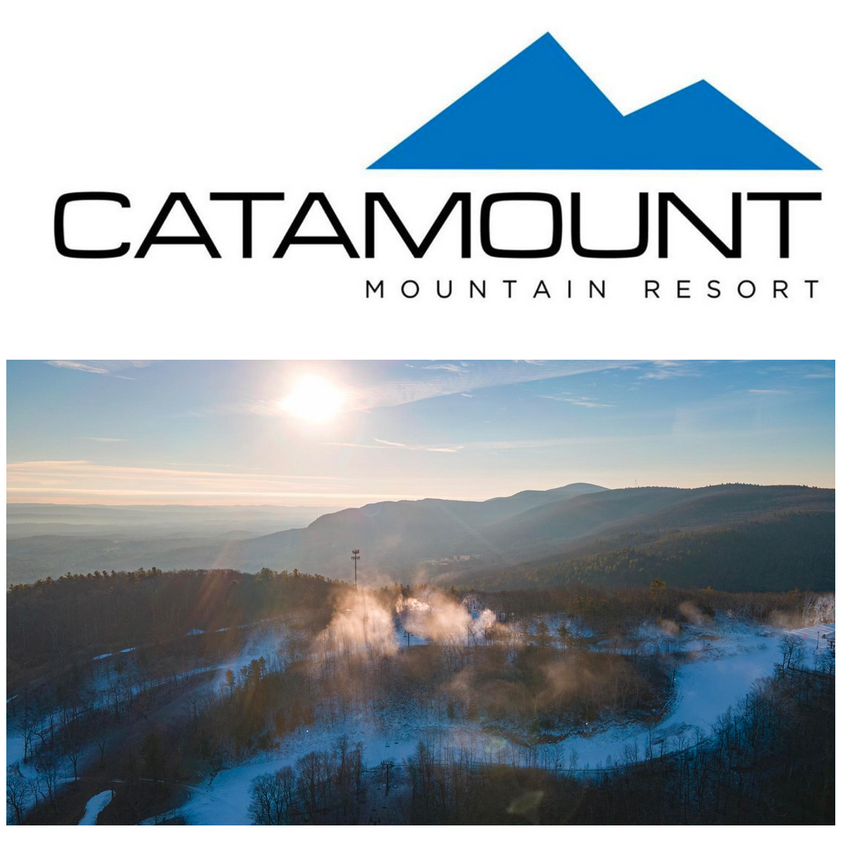 Catamount logo and view of slopes