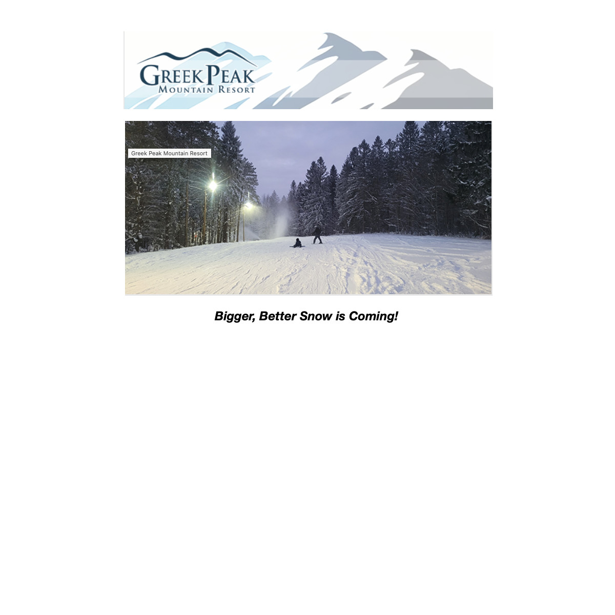 Greek Peak skiers and snow