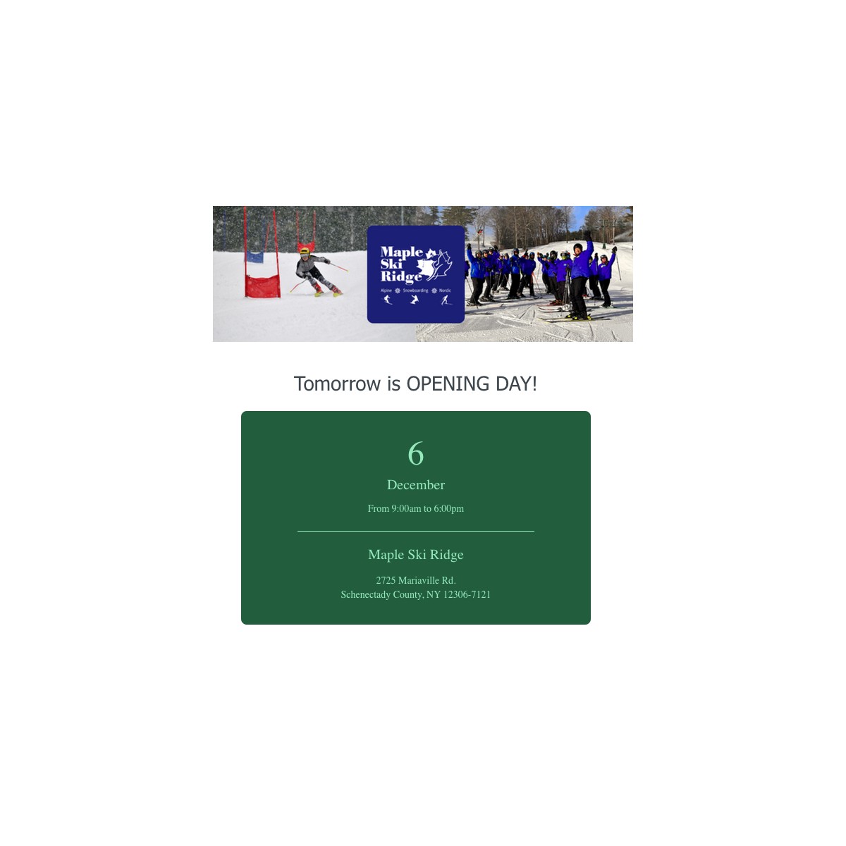 Maple Ski Ridge Opening day Graphic