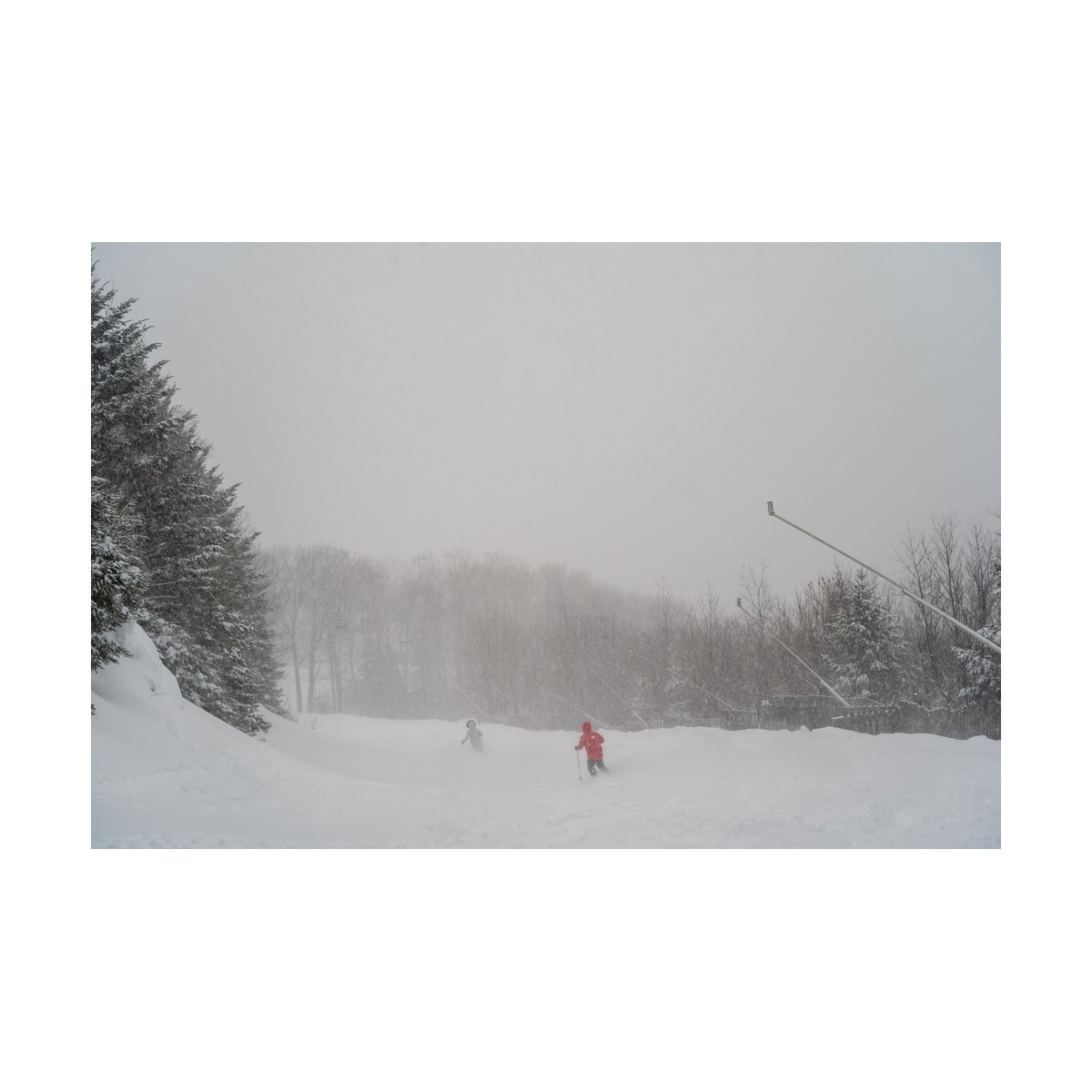 Skiers on a powder day at Hunter