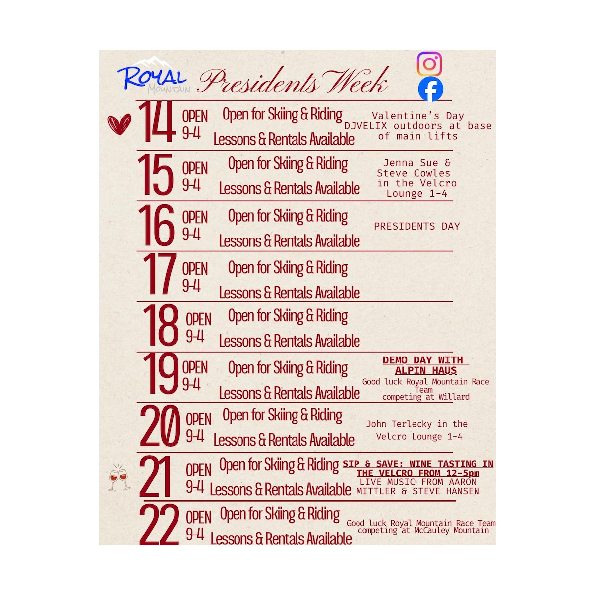 Royal Mountain Lineup