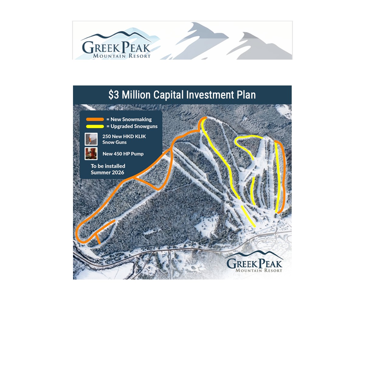 Greek Peak Logo and Capital investment plan