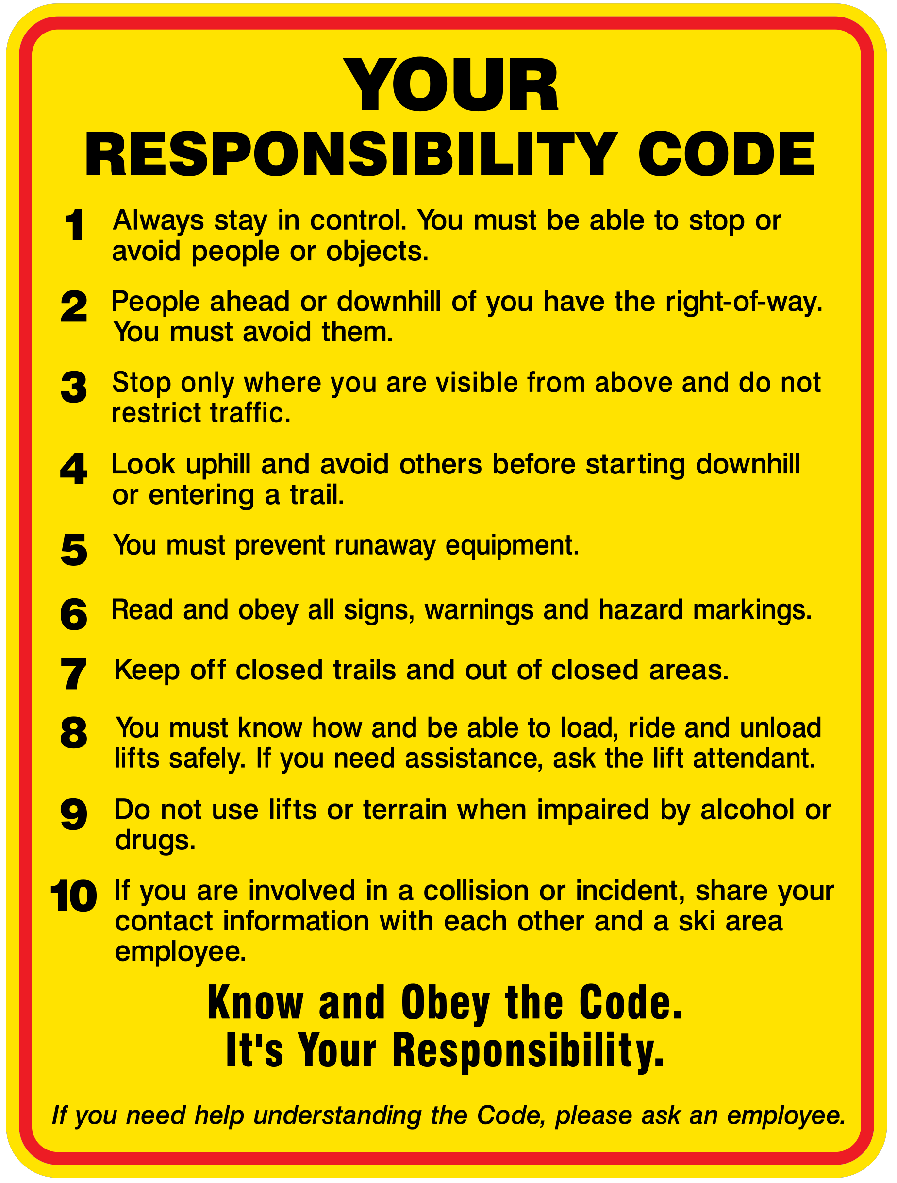 Skier Responsibility Code