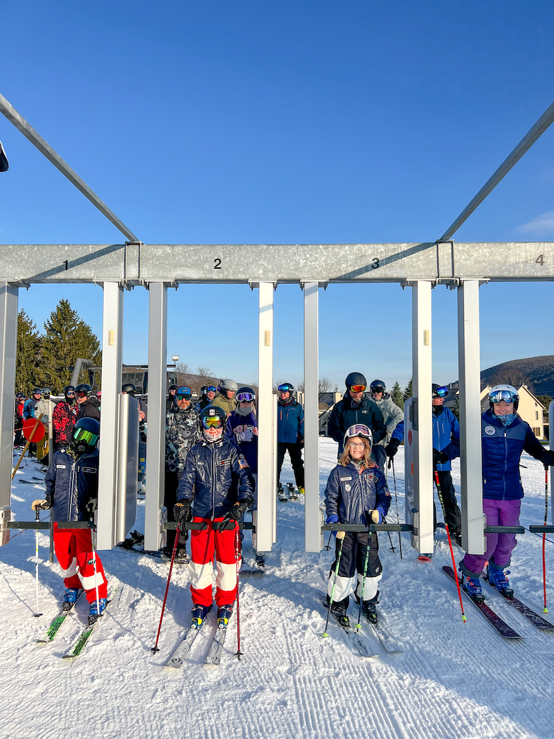 Skiers going through RF Gate