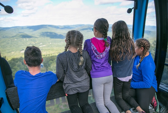 Kids looking out from the Gondola