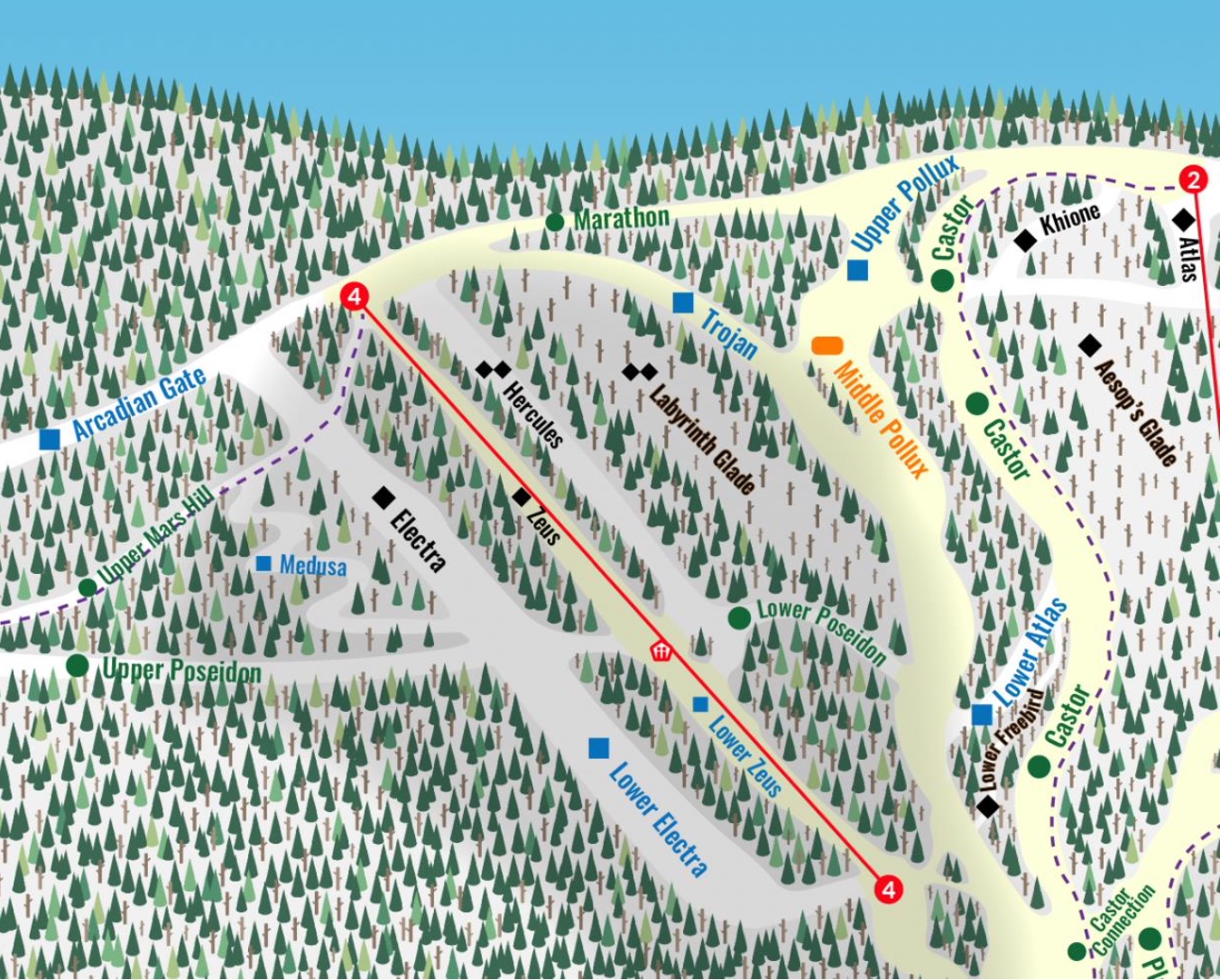 Greek Peak Trail Map with New Zeus Trail