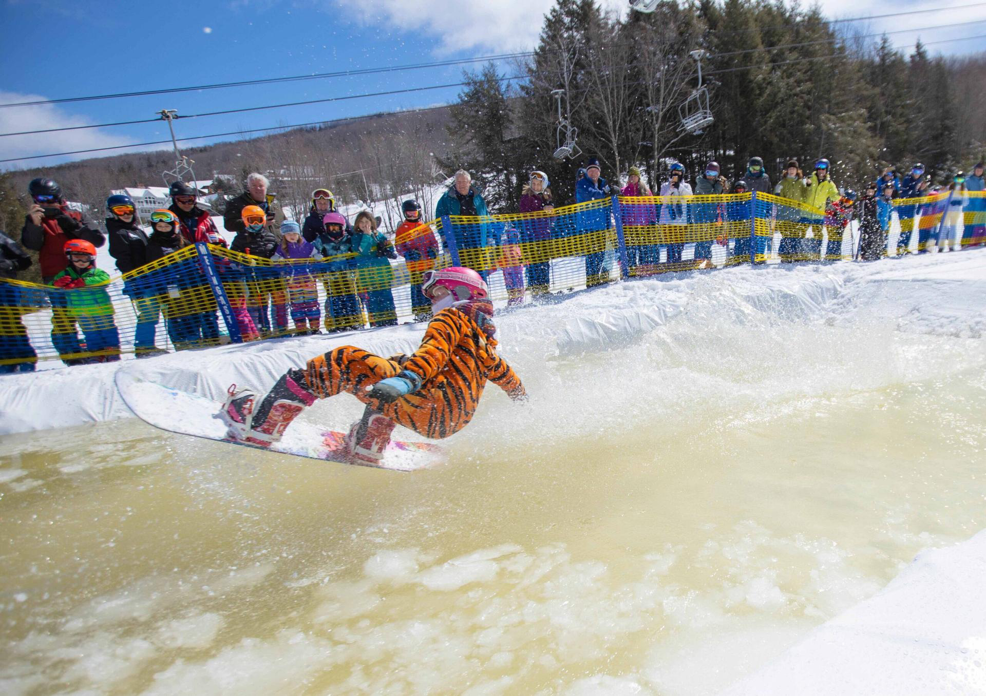Pondskiiming on a snowboard