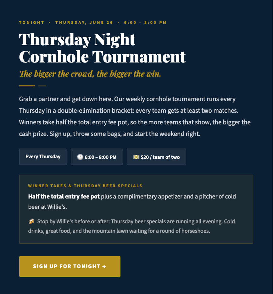 Thursday Night Cornhole Tournament