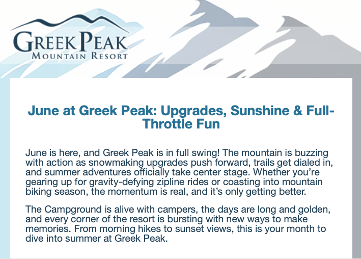 June at Greek Peak Overview with Logo