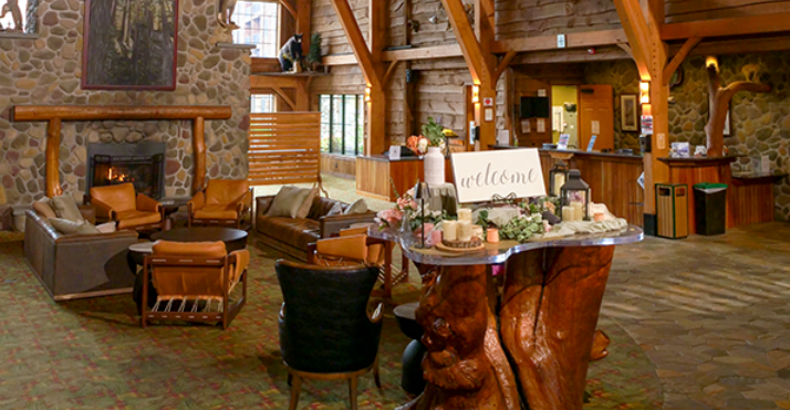 Welcome view at Hope Lake Lodge in the Lobby