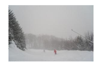 Skiers on a powder day at Hunter